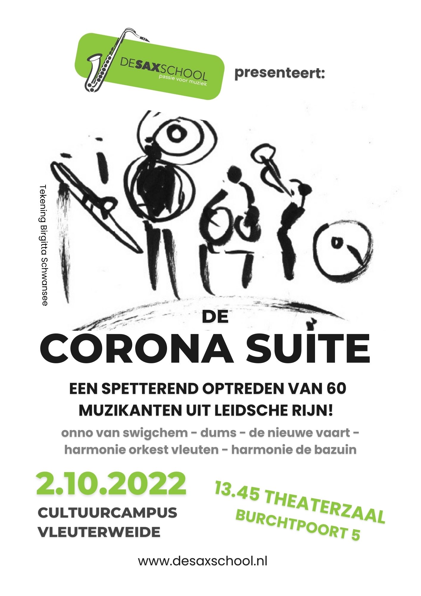 flyer van de Corona suite met tekening Birgitta Schwansee
